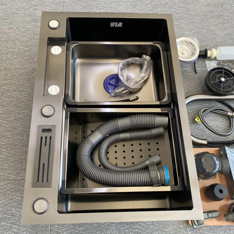 Nano Knife Holder Cup Washer Multifunction Waterfall Faucet Outdoor Kitchen Sink Modern Smart 304 Stainless Steel Sink Kitchen