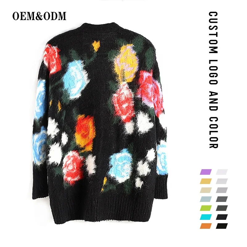 FYB V-neck Colorful Stylish Cardigan Girl Casual Loose Sweater Pattern Custom Knitwear Women