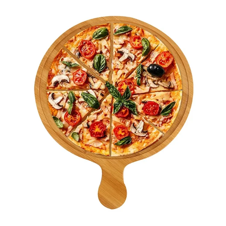 Wholesale Restaurant Home Wood Dinner Food Serving Dishes Wooden Pizza Plates With Handle