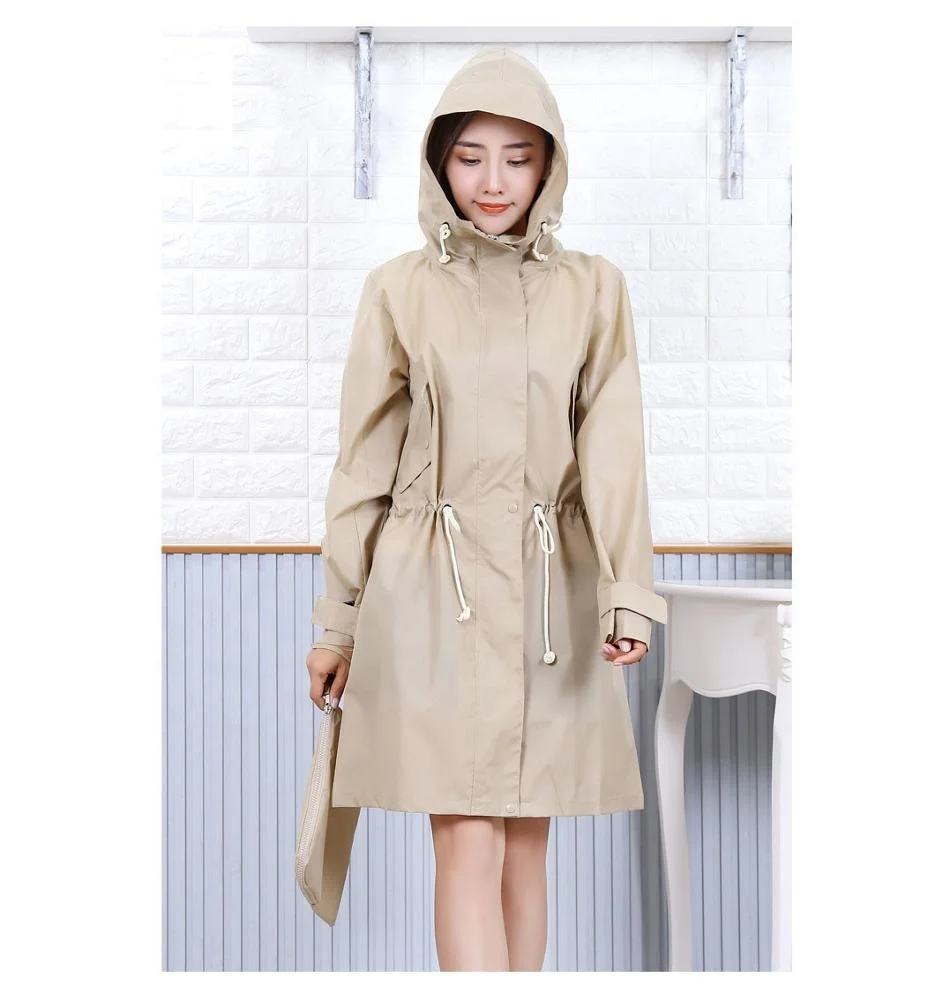 Women Lady  Portable Fashion Quick Dry Waterproof Breathable Polyester Hiking Hooded Rainwear Raincoat Rain Cape Coat