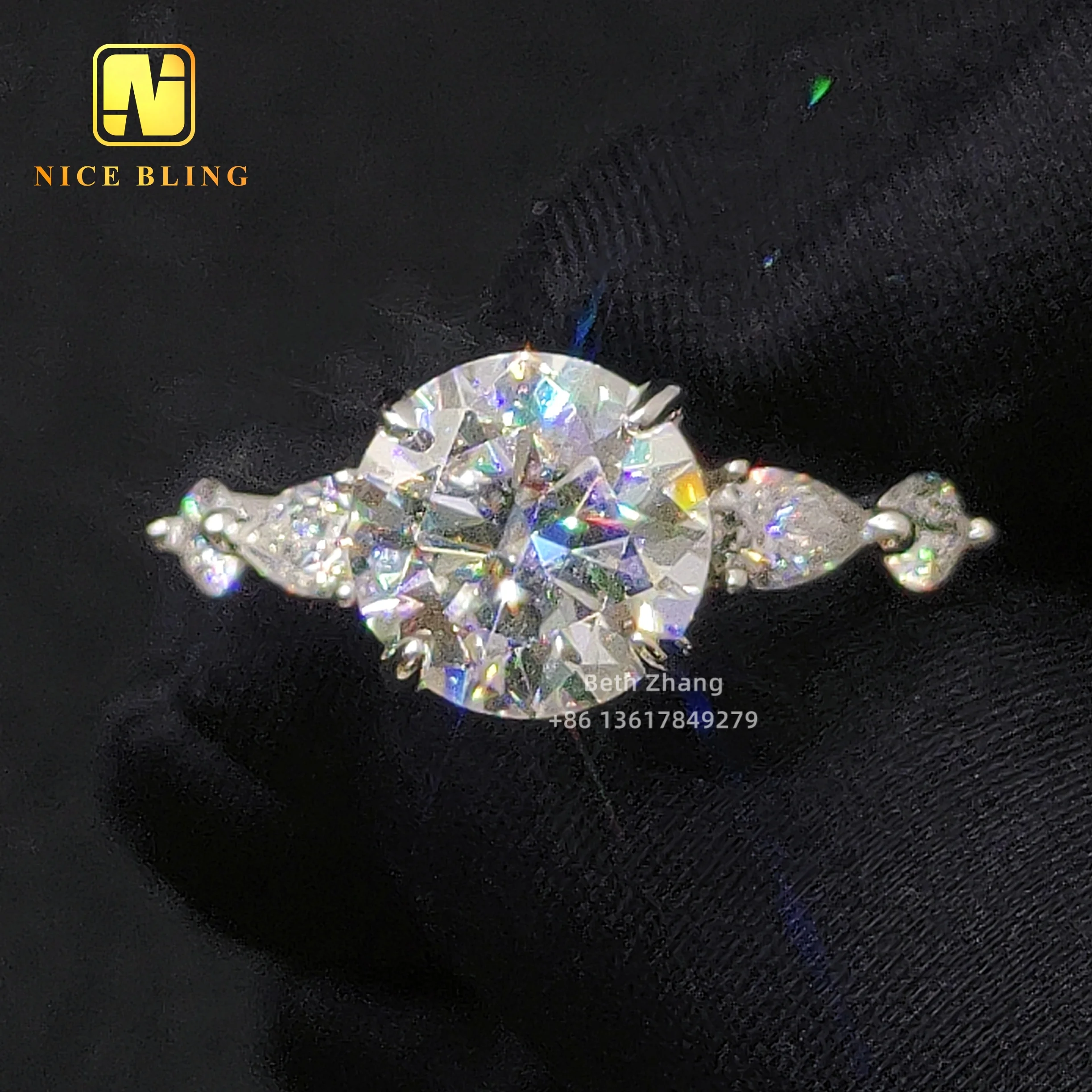 Wholesale Price 5 Stone Rings 9MM Round Moissanite DIamond Engagement Rings For Women Girls 925 Silver Luxury Wedding Rings