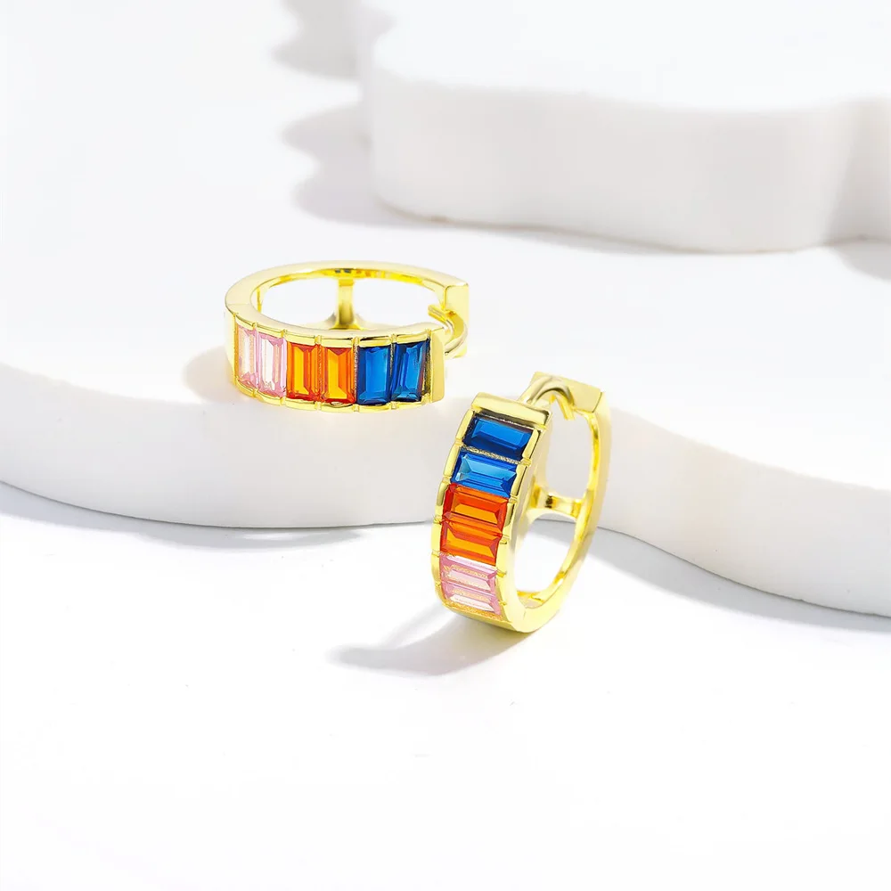Colorful emerald zircon earrings cz hoop 18k gold plated 925 sterling silver cubic zirconia huggie earrings