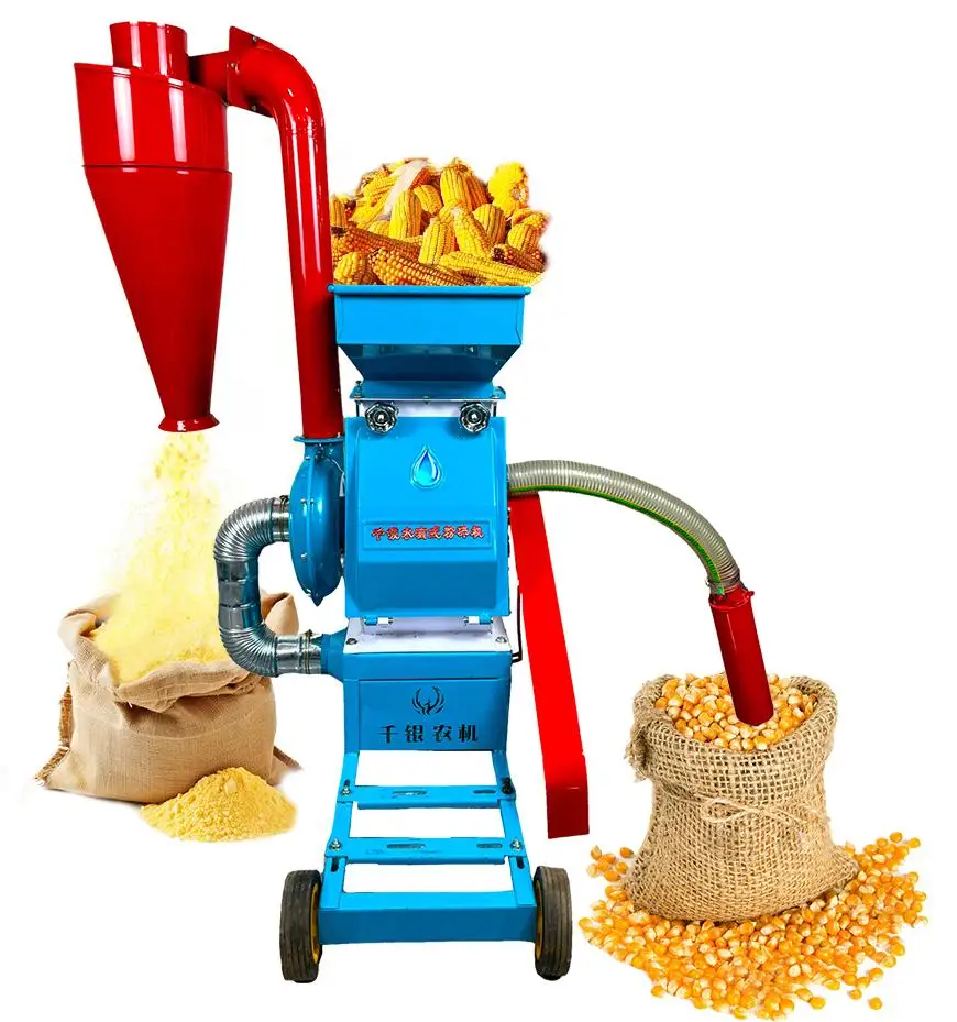 Self priming livestock animal feed maize grain corn cob hammer mill crusher forage chopper milling machine 1 ton/h