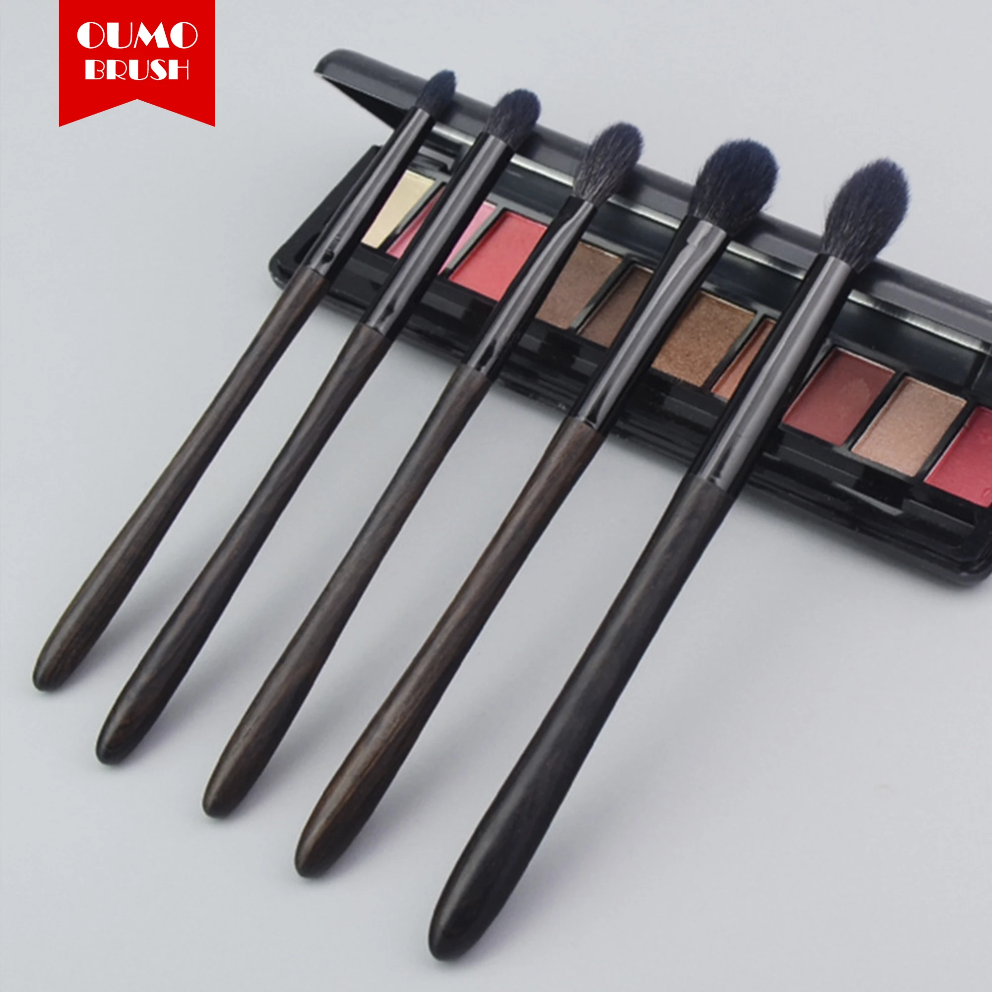 OUMO BRUSH--5pcs Portable XGF goat hair eye brush set Ebony handle makeup tools portable cosmetic brush set private label