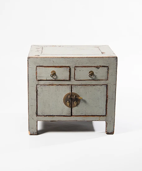Antique bedroom grey painted wooden distressed bedside drawer cabinet