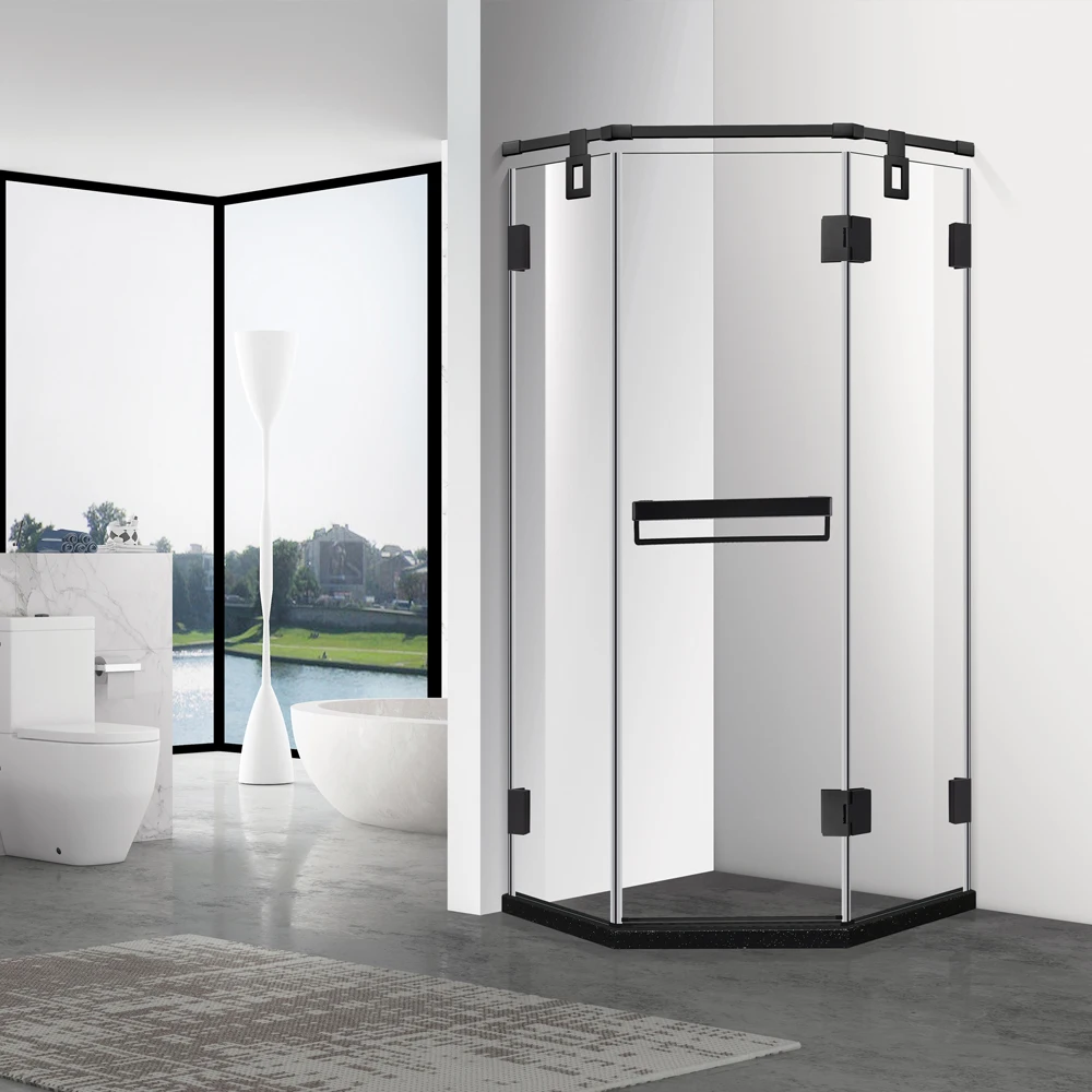 Contemporary Project Hot Sale Matt Black Stainless Steel Frame Tempered Glass Simple Bath Shower Room Enclosure