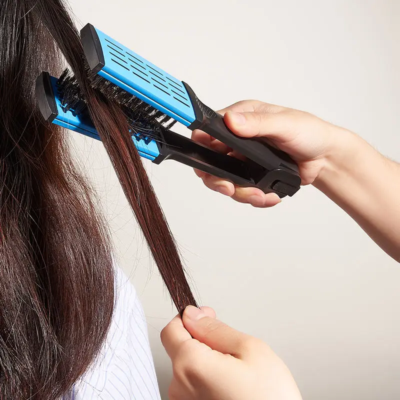 Ceramic Coating Hair Straightener Brush Professional V-clip Style Hair Brush Flat Iron Comb bristle nylon Double Boar Bristle