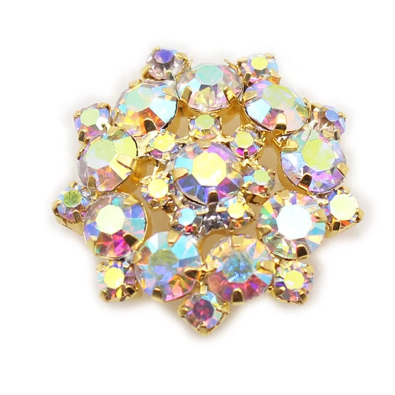 22mm AB color sunflower Round rhinestone Buttons For Clothes Decorative Sewing Buttons