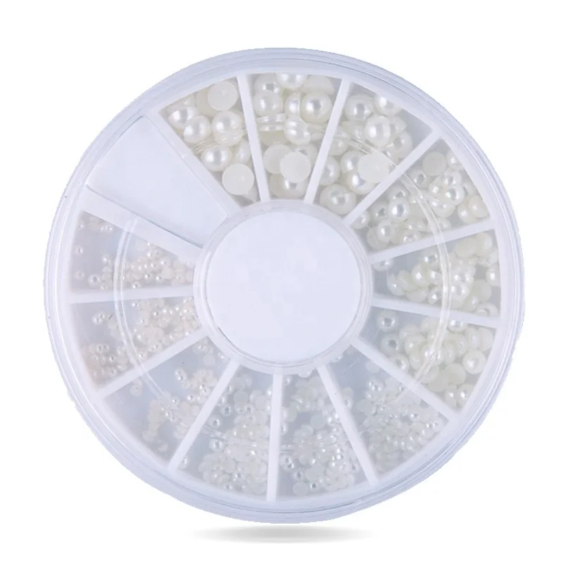 
1200 Nail Art Tips Pearl Rhinestones 5Sizes + Wheel 