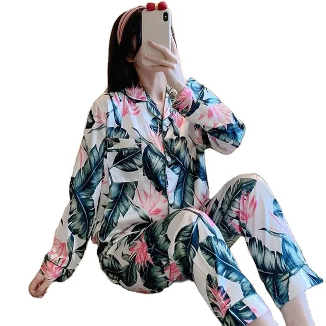 Manufacturer Sells Two-piece Couple Set Loungewear Cardigan Lapel Long Sleeve Slik Sleep Wear