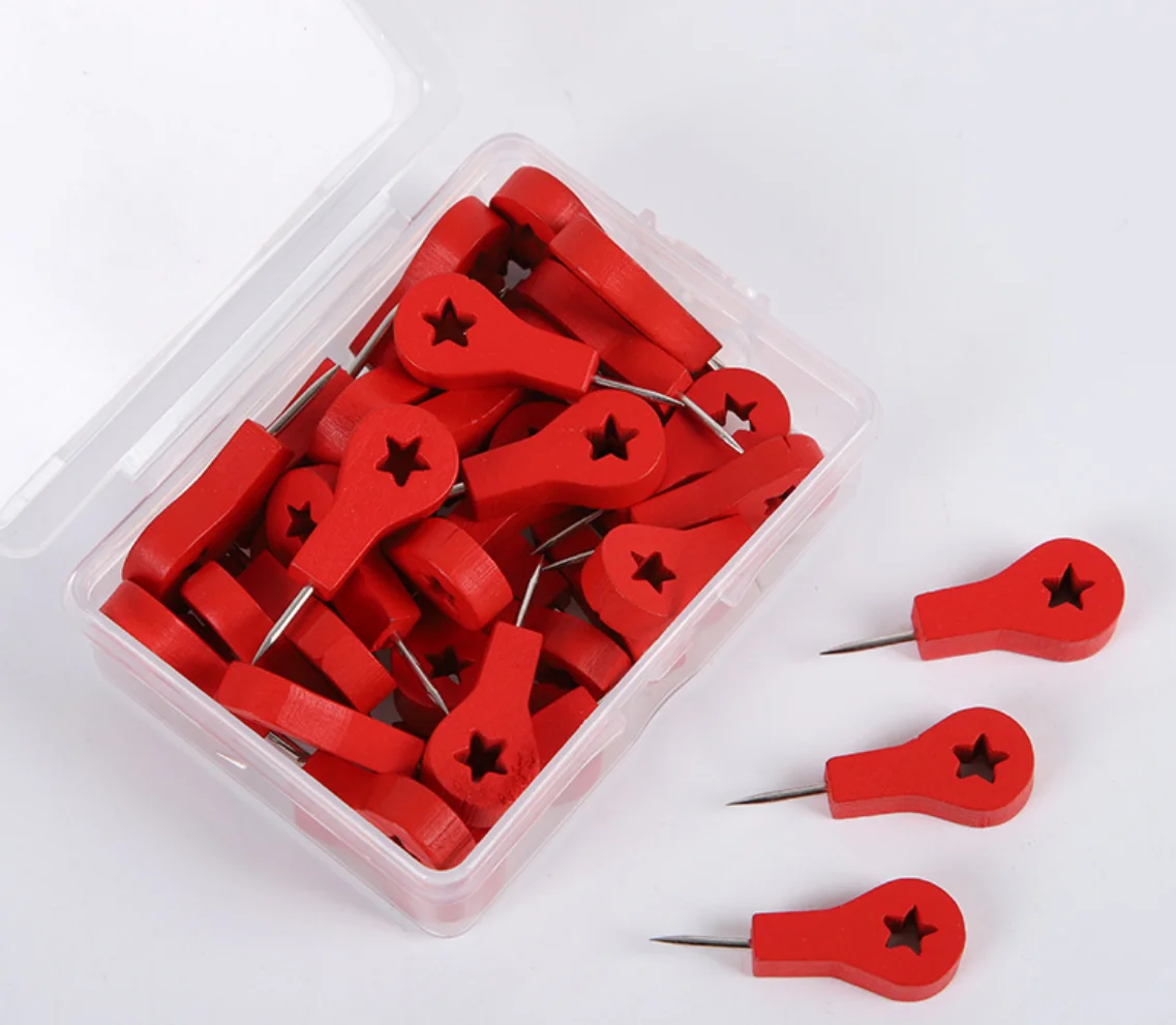 40 pcs Creative Wood Push Pins,Decorative Wood Map Pins for Travel Hanging Art Picture Photo