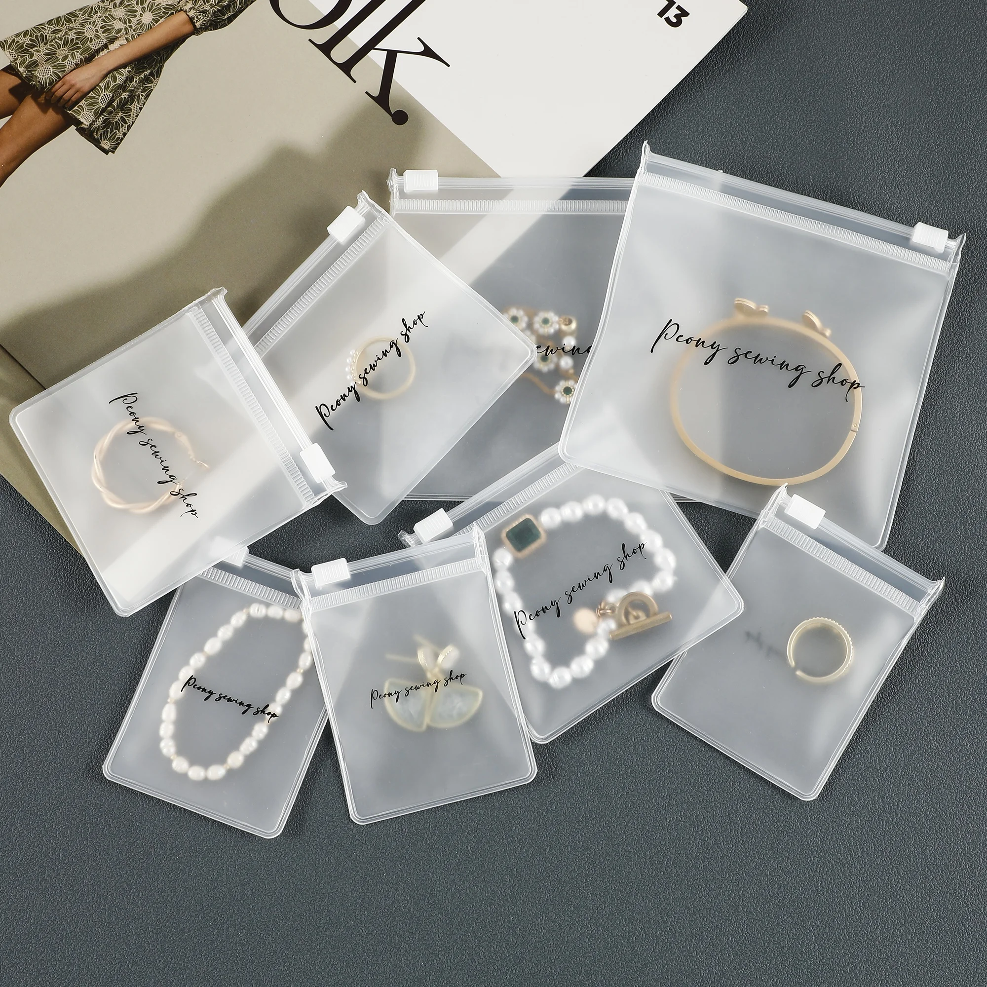 PUPPYSEW Custom Jewelry Frosted Packaging Mini Earrings Zipper Bag with logo Zipper Bag Bag