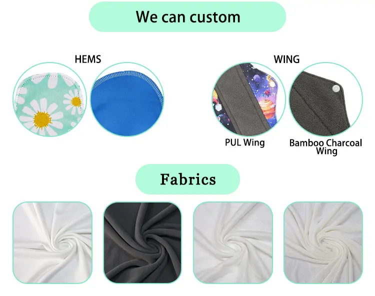 Ananbaby OEM Washable Bamboo Charcoal Menstrual pads Reusable Sanitary Pads for women menstrual