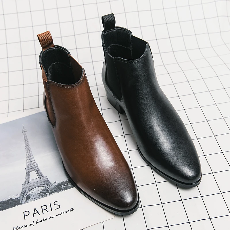 2119 good quality mens ankle boots genuine leather shoes chelsea boots with heel