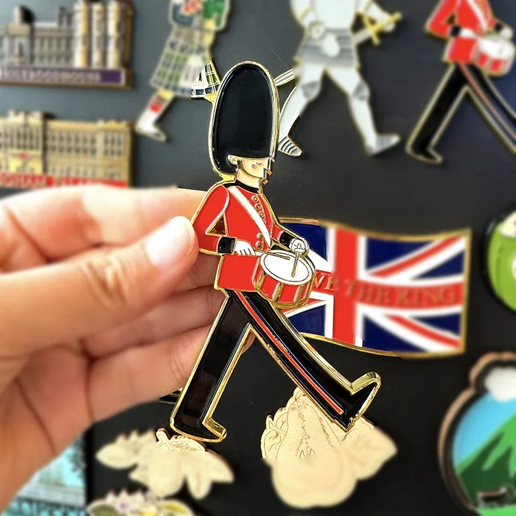 Souvenir Collectible UK Design Metal Countries Kings Guard Soft Enamel Gold Various Custom Fridge Magnet For Gifts