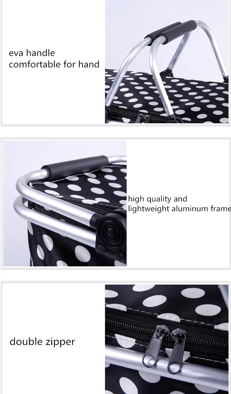 New fashion collapsible supermarket storage shopping basket folding large insulated shopping basket for picnic