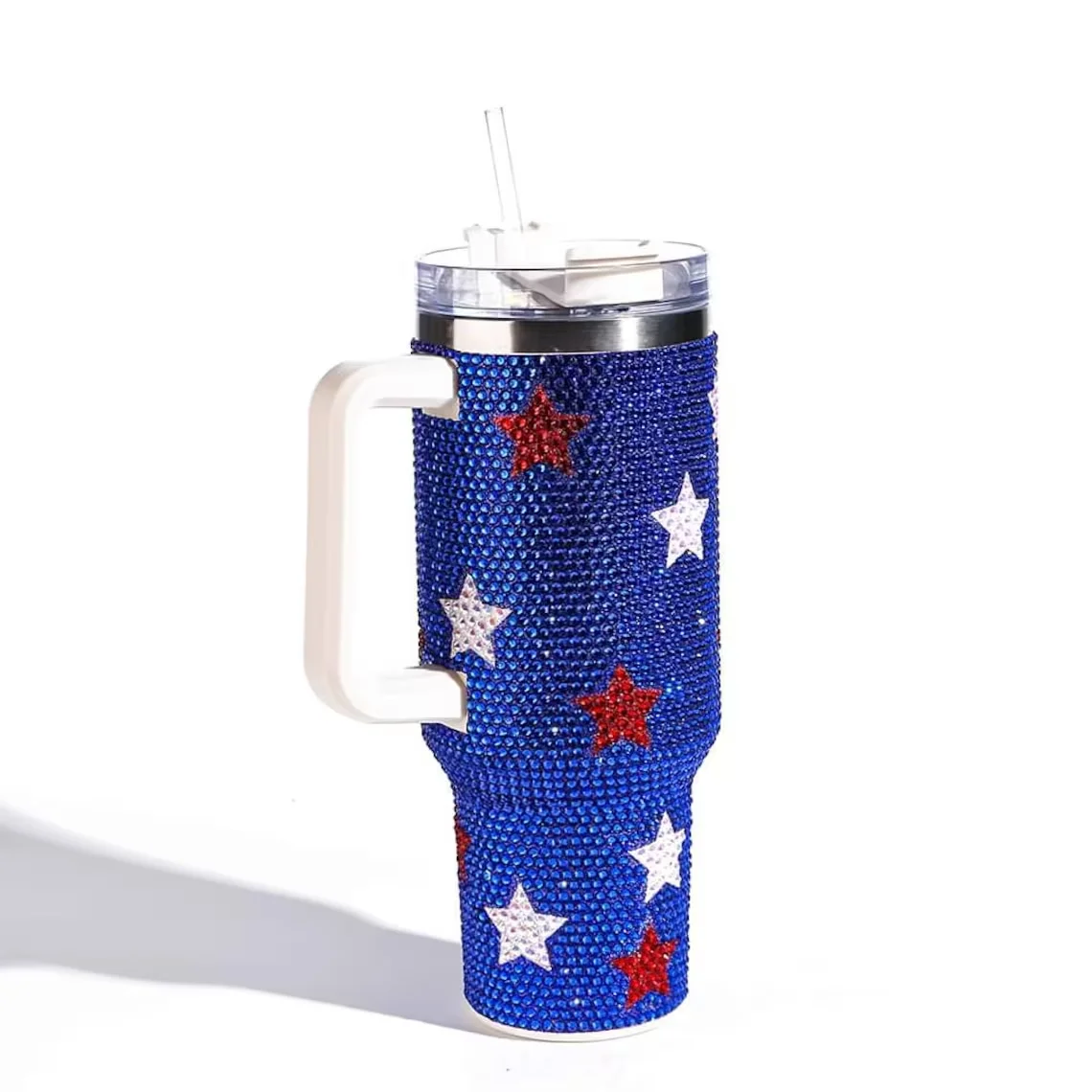 American Flag 40 OZ Bling Rhinestone Crystal Tumbler USA Glitter Gift Mugs With Handle and