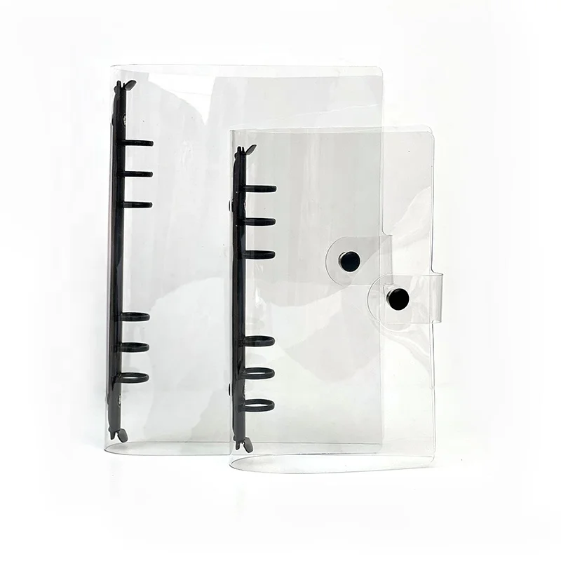 Clear black binder office school weekly diary planner snap button soft pvc reusable a5 a6 6 ring binder cover loose leaf case