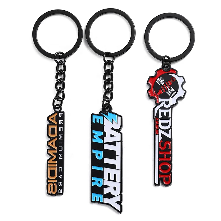Wholesale Personalized Dye Black Metal Key chains Customize Engraved Letters Car Key rings Custom Enamel 2d 3d Cartoon Keychain
