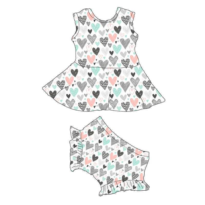 new style boutique kids clothing beautiful top sleeveless dress and bloomer  clothing girl dress heart printed valentines dress