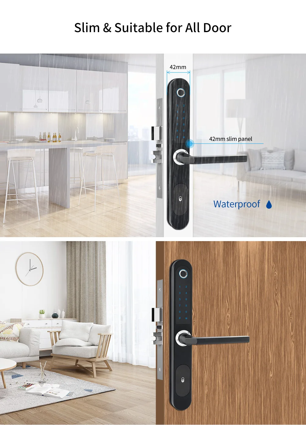 Keyless Door Sliding Lock Aluminum Sliding Door Lock with Hook and Round Handle for Glass Sliding Door