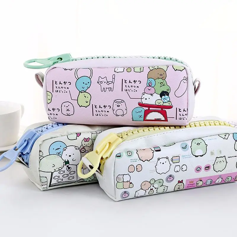 Cartoon Simple Pencil case Cute PU Leather Personality Zipper Student Large Capacity Stationery Bag high quality pencil case bag