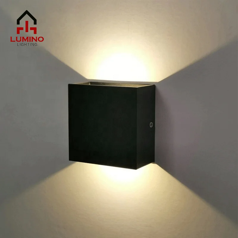 Modern Aluminum COB wall light fixture up down IP65 waterproof led wall light 6W Square Black White outdoor wall light fixture