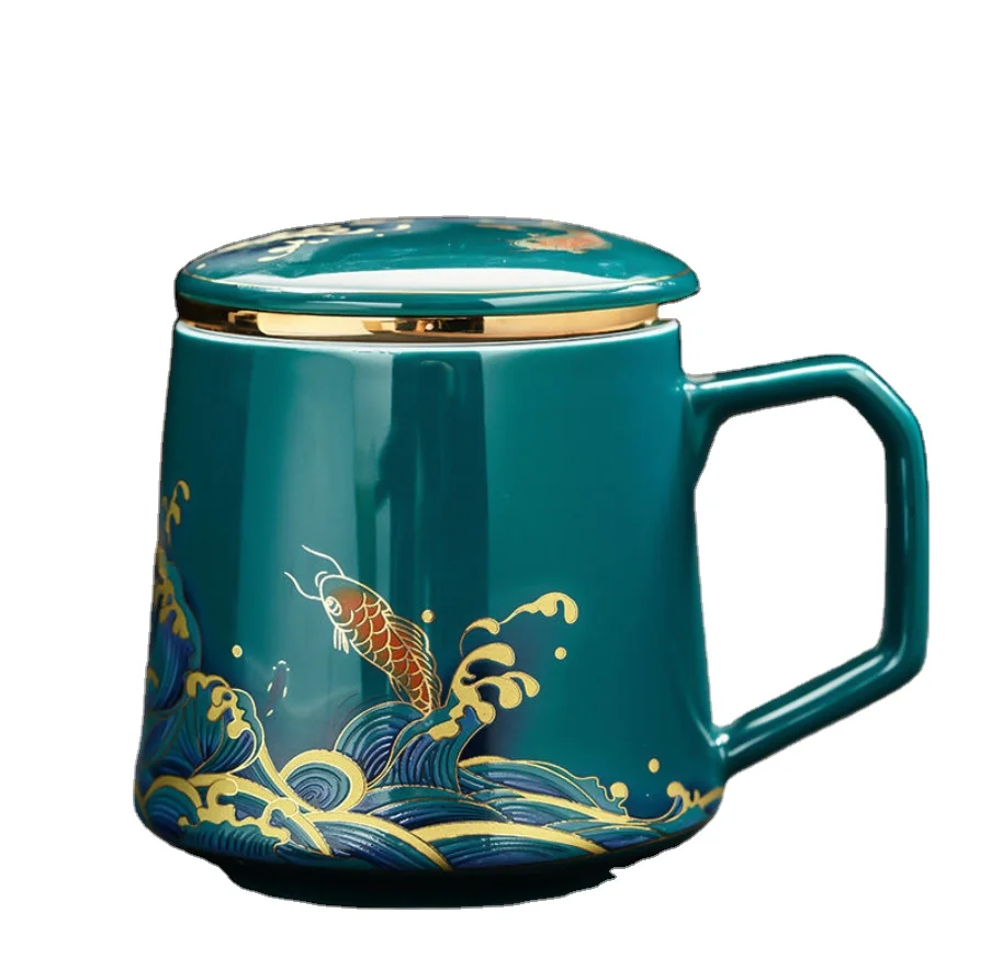 Чайная чашка, керамическая чайная сепарационная чашка для офиса, дома, персональный фильтр, Мужская чайная чашка с крышкой