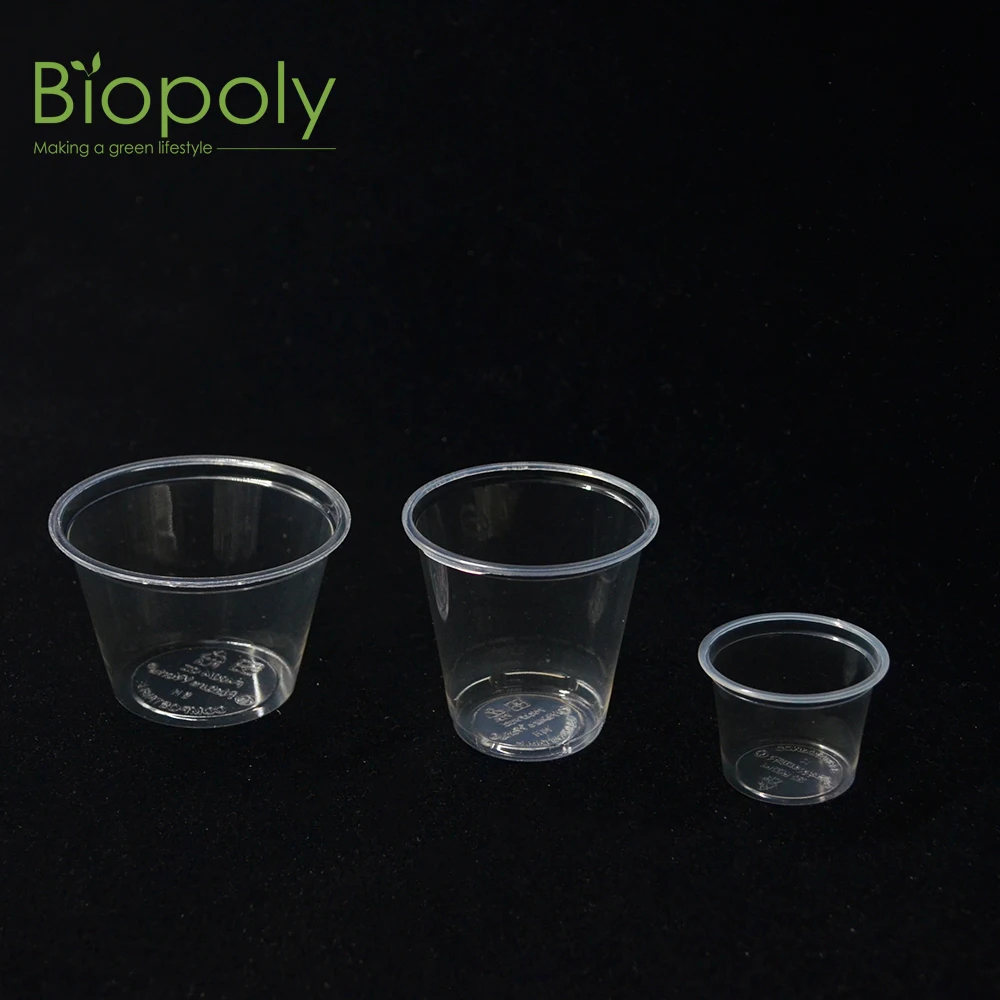 Disposable Biodegradable Clear Portion Cups with Lids for Salad Dressing/Dipping Sauce Cups Condiment Cups