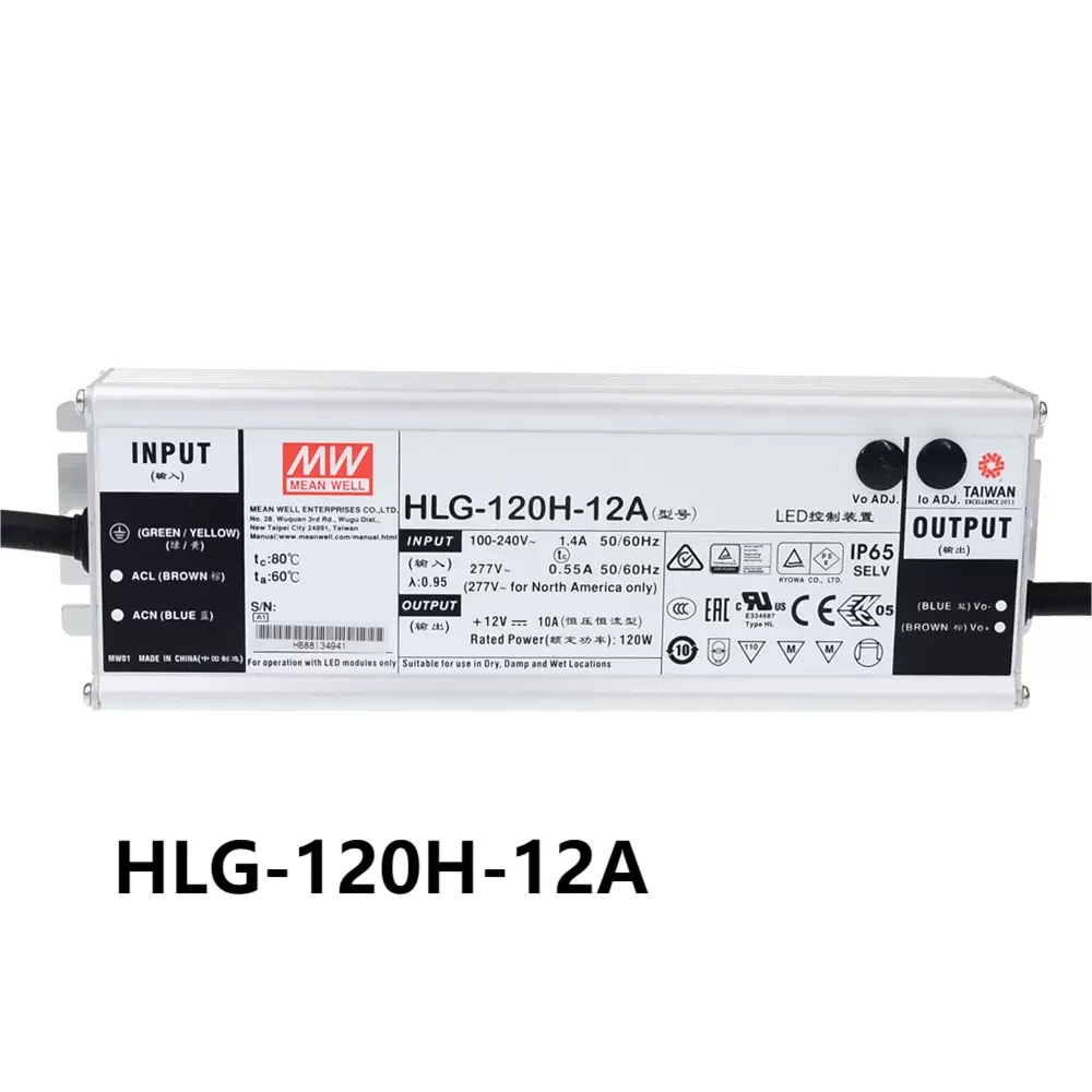 Mean well HLG-120H Series 120W 12V 15V 20V 24V 30V 36V 42V 48V 54V LED Power Supply Waterproof LED Driver For Grow Light