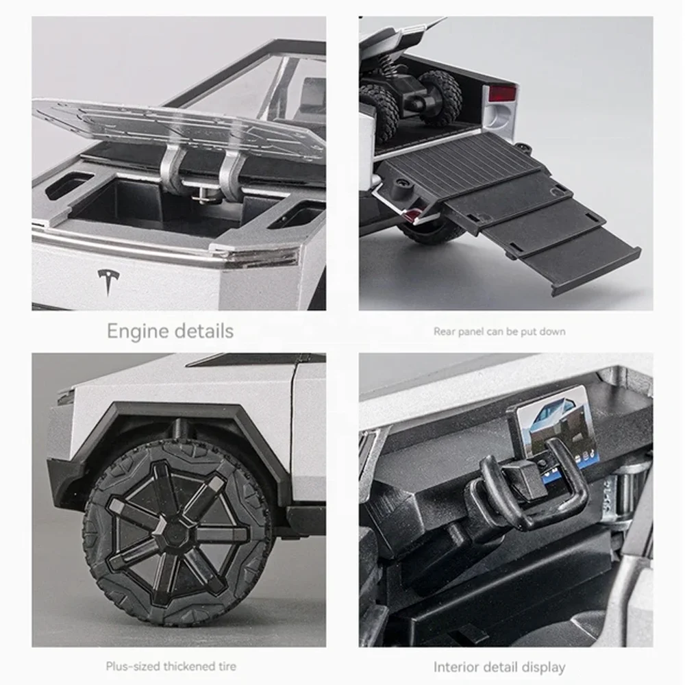NEW 1:24 TESLA  Die Cast Model Car with Door Opening Engine Hood & Trunk Opening,Pull Back Alloy Toy Car With Lights and Sounds