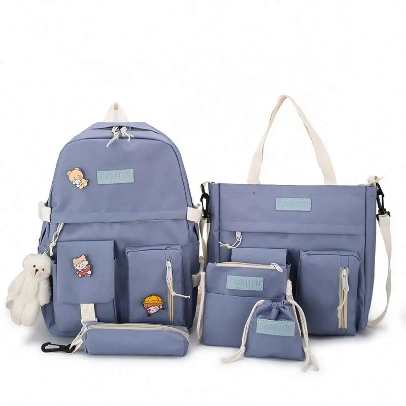 ODM/OBM High Quality Fashion Travel Waterproof 5pcs In 1 Set College School Trendy Backpack Bag Girls