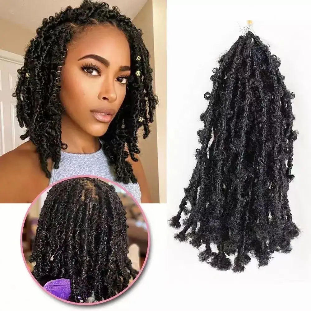 Бабочка Locs накладные волосы на крючке 12 дюймов предварительно петли Проблемные вязание крючком косы бабочка синтетические пряди для