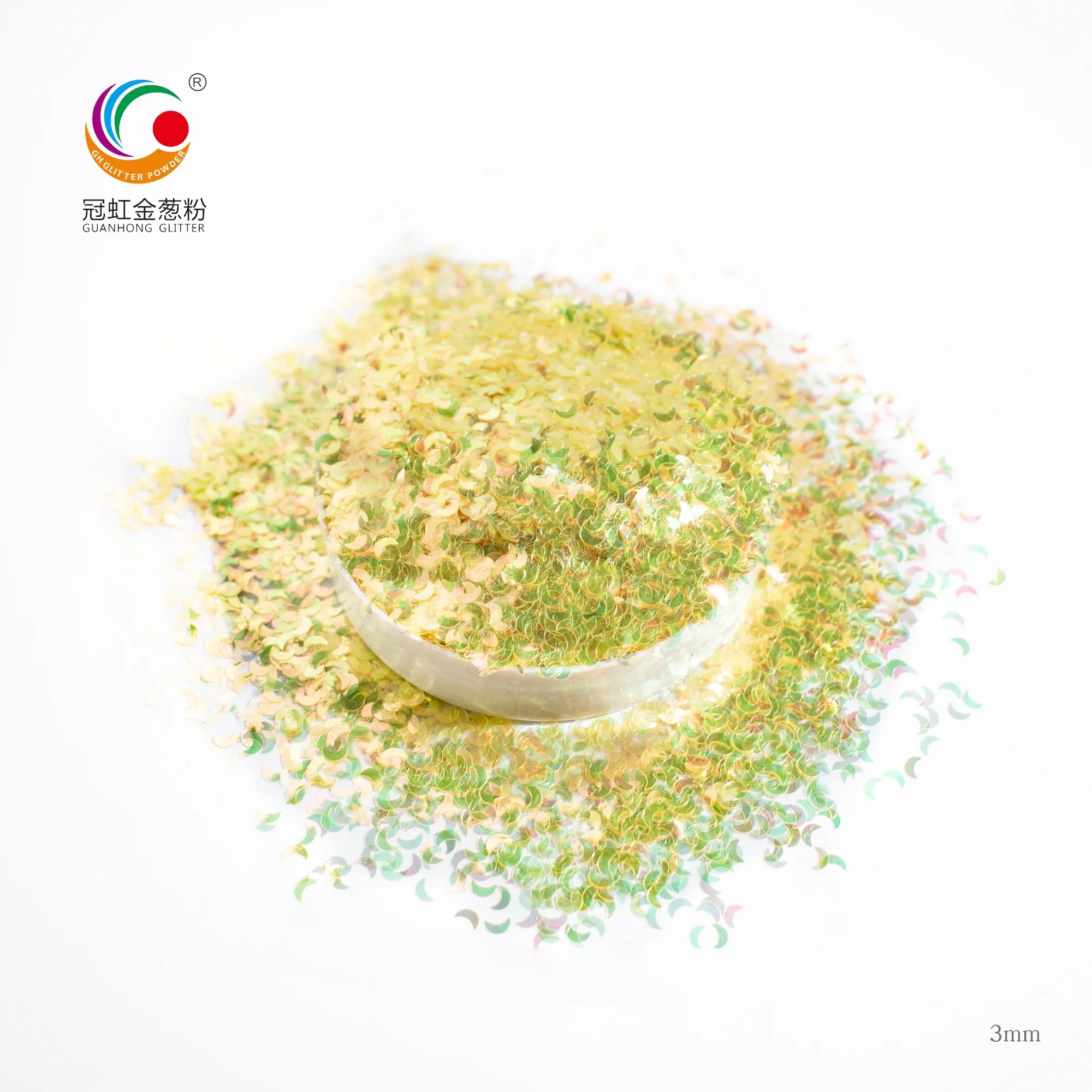 
GH7100 Hot Selling Bulk Environmental PET Glitter Chunky Material Irregular Moon Shape Blue Iridescent Glitter Powder 