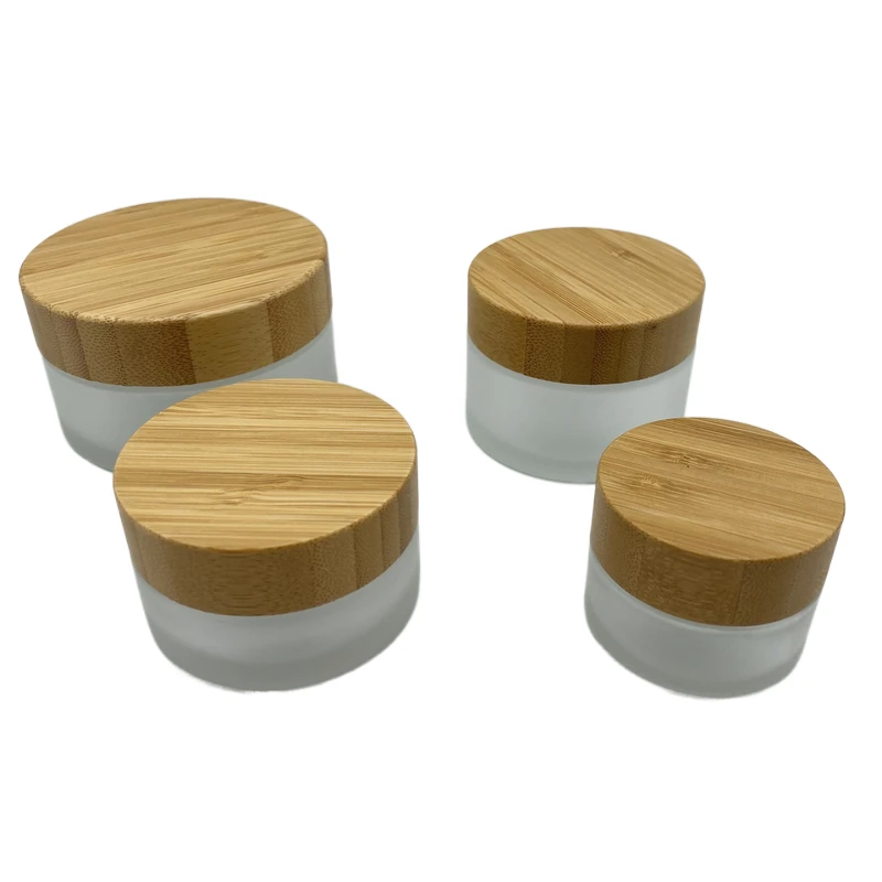 Luxury 50g natural bamboo cosmetic cream  jar/multi-size 15g 30g skincare glass  jar with wooden  cap