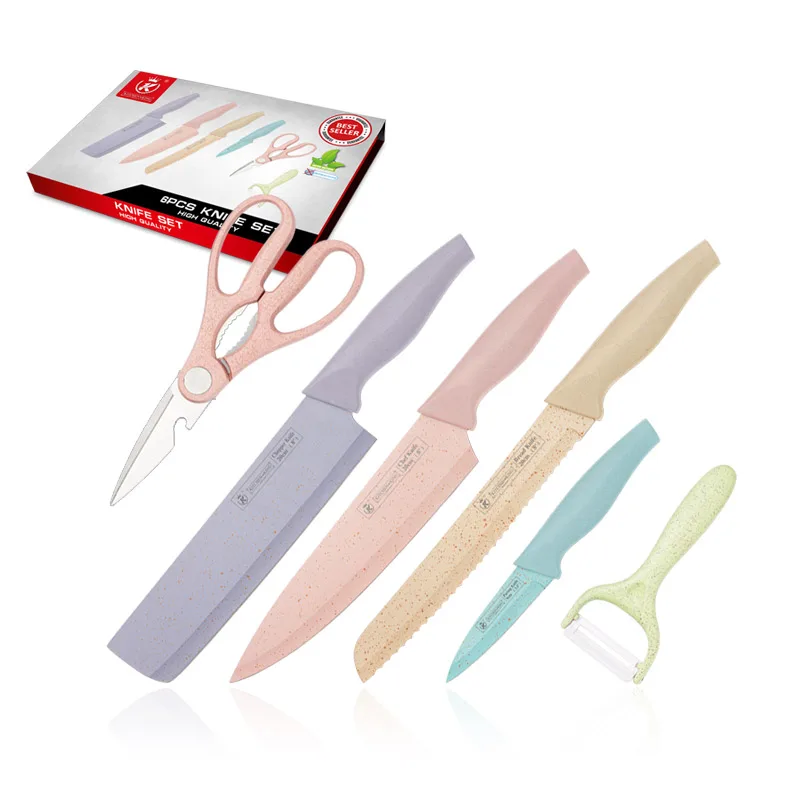 
Kitchen King 5 pcs wheat straw non-stick colorful coating gift box kitchen tools knife set 