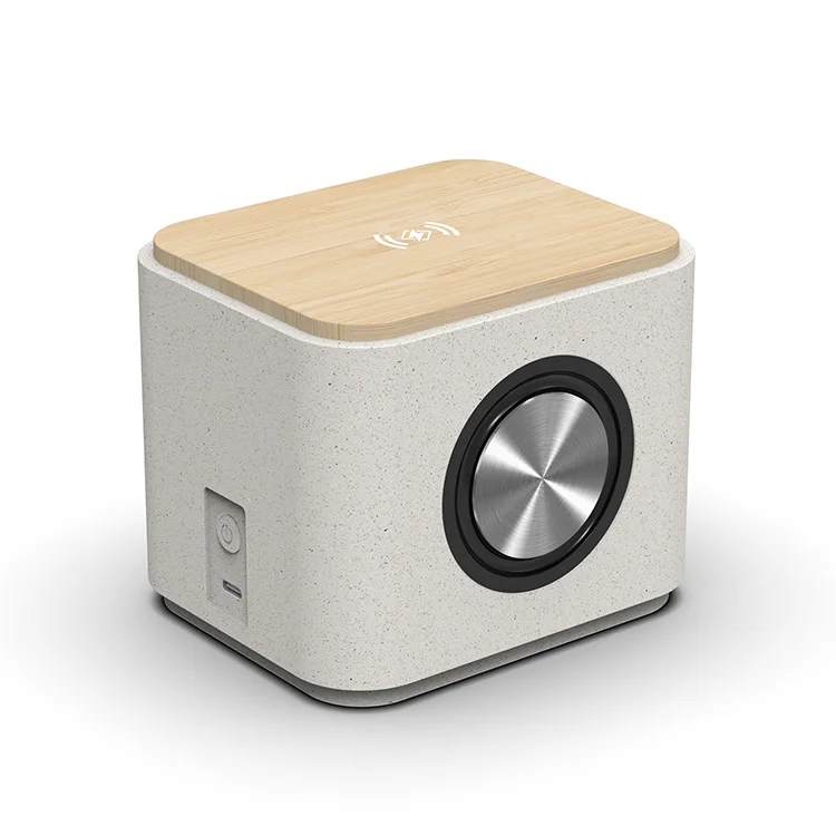OEM 2 in 1 Bamboo Mini Hifi Blue Tooth 5.0 Speaker With Portable Wireless Phone Charger