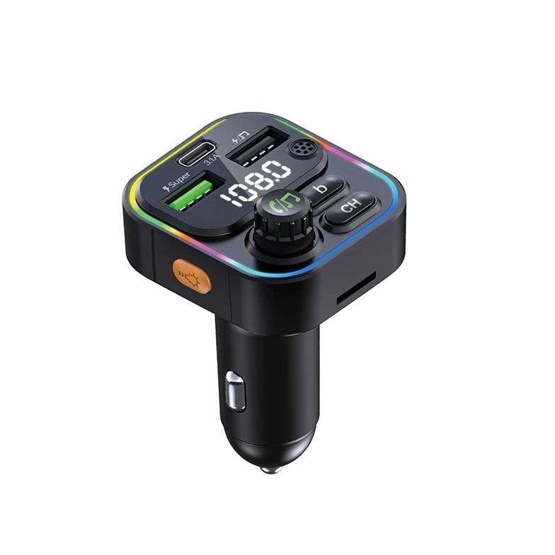 Hot sale HD display car kit hands-free player FM transmitter super mobile phone fast charger