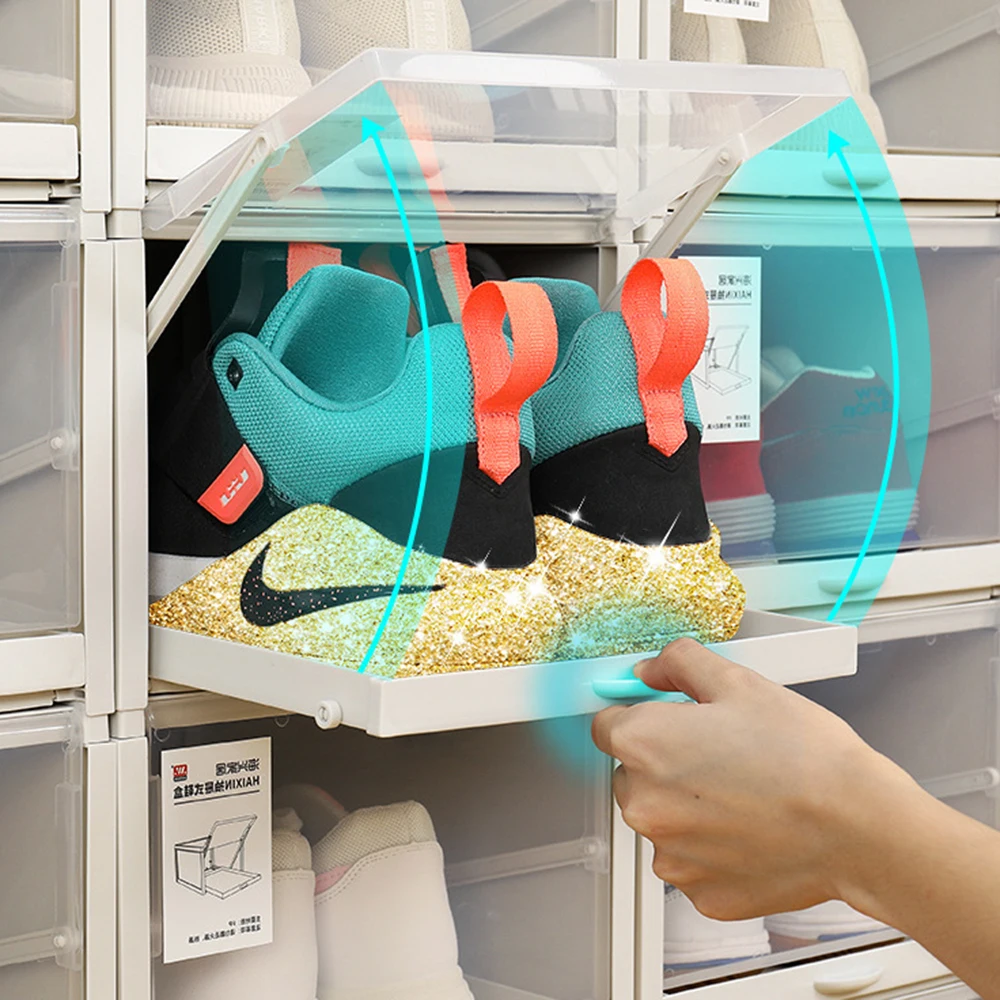DIY Clear Plastic Stackable Shoe Organizer Bins, Drawer Type Front Opening Shoe Holder Containers Sneaker Rack