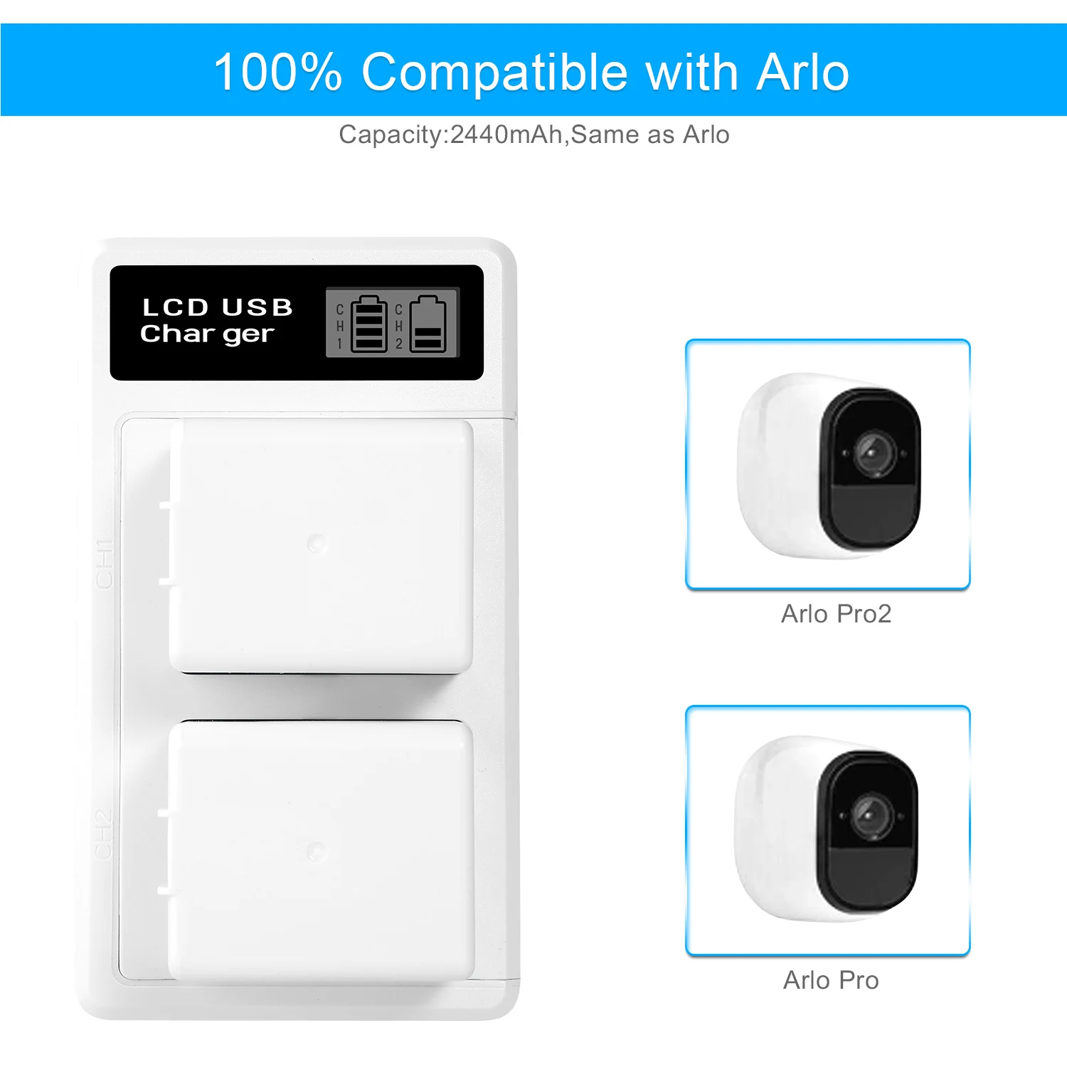Комплект аккумуляторов и зарядных устройств Arlo Pro 2 7 в 17 57 Вт 2440 мА