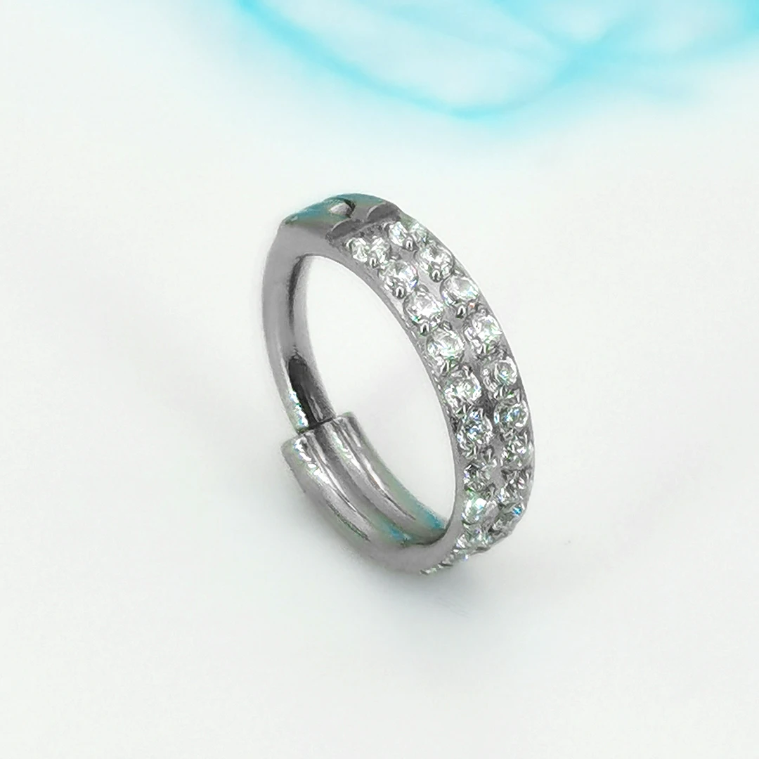 Wholesale on 2 Stack CNC Cubic Zirconia Paved ASTM F136 Titanium Hinged Clicker Earrings Jewelry for Sensitive Piercings Ears