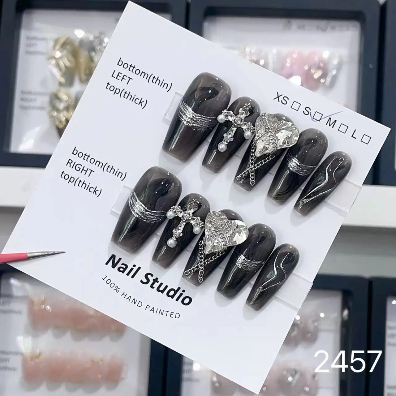 High Quality Thick Acrylic Press On Nails Handmade False Nails 10 Pcs Hand Painted Press On Nails