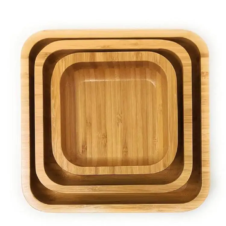 ЭК. Чист. Набор из 3 квадратных бамбуковых тарелок для коктейлей, закусок, Сервировочные блюда