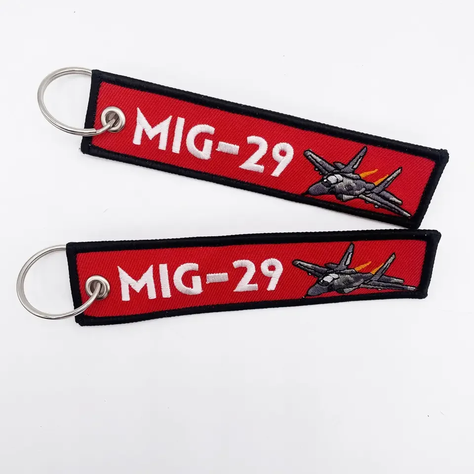 Custom Fabric Key Chain Tag With Keyring Embroidery Text Airline Airplane logo Jet Key Tag Embroidered Keychain