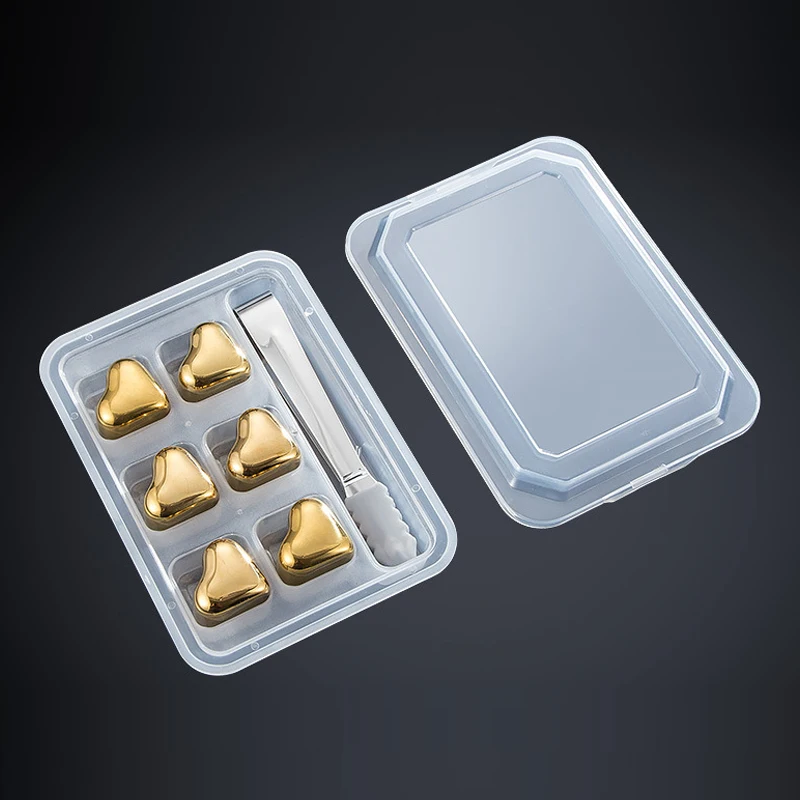 Wholesale Gold Heart Shaped Whiskey Stone Reusable Metal Chilling Stones Gift Set For Whiskey Bourbon Wine Shunstone Supplier