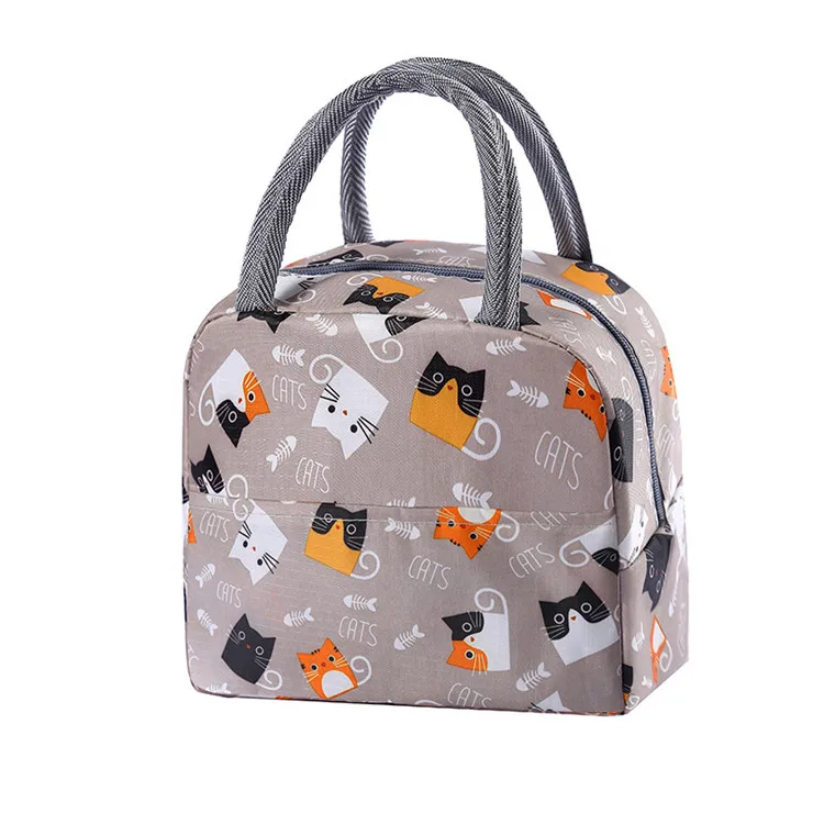 China Supplier nice quality waterproof cute cat printing insulated cooler bag promotional fashion Oxford lunch bags