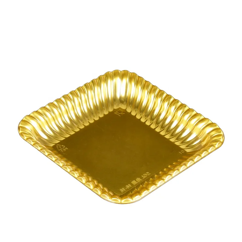 Lesui rectangle square wholesale wedding party plastic food serving golden tray for food takeaway