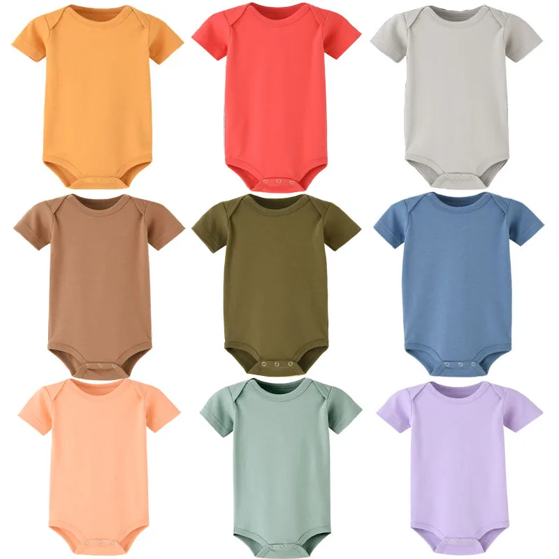 Summer Neutral Baby Clothes Custom Blank Baby Clothes Organic Cotton Short Sleeve Baby Bodysuit Ready to ShipButtonKnitted