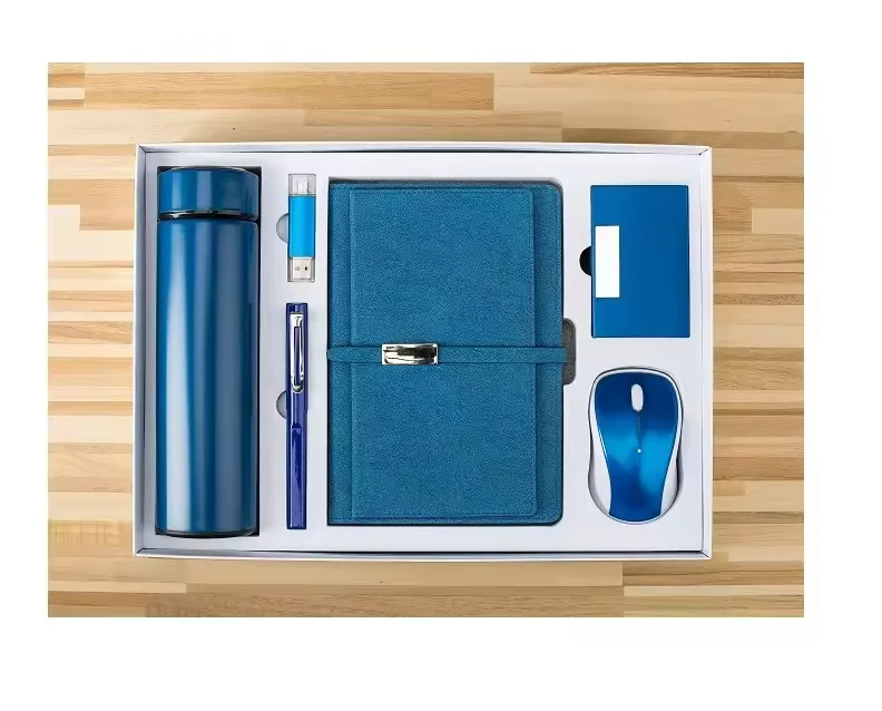 Custom Luxury Executive Stationery Set Promotional Corporate Holiday Gift with Vacuum Flask Notebook Pen USB Card Holder Mouse