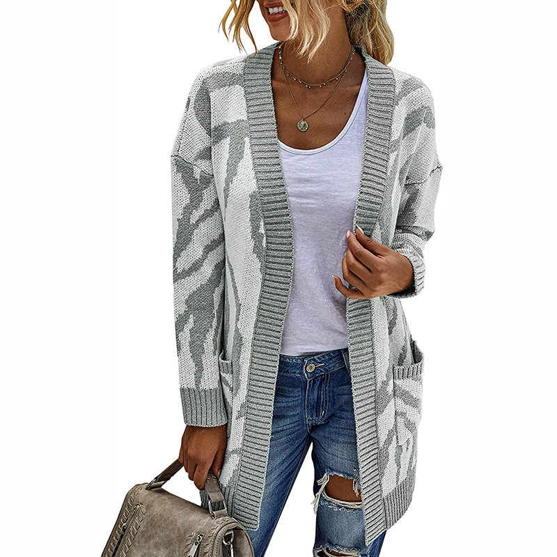 Custom Womens Color Block Striped Draped Kimono Cardigan with Pockets Long Sleeve Open Front Casual Knit Sweaters Winter Coat